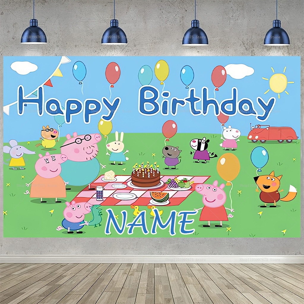 Photography Lighting Backdrop - Custom Name Cartoon Peppa Pig Backdrops