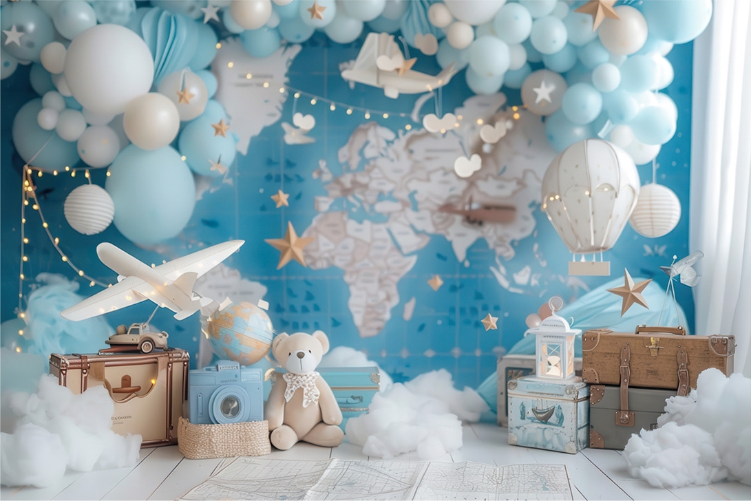 Photography Lighting White Background - Bear Balloon Blue White Clouds Plane