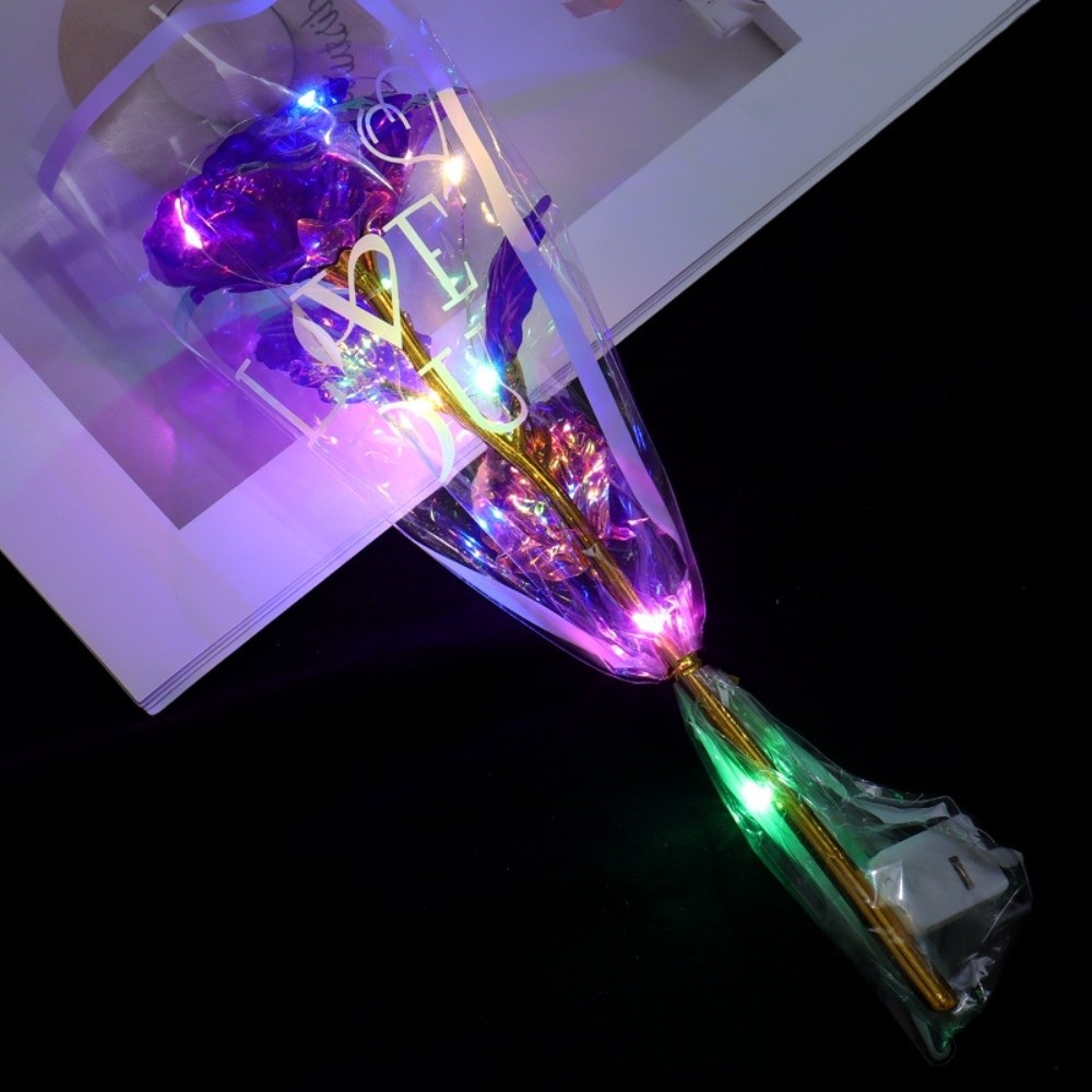 Photography Lighting Simulation - Glowing Gold Foil Rose Flower Colourful