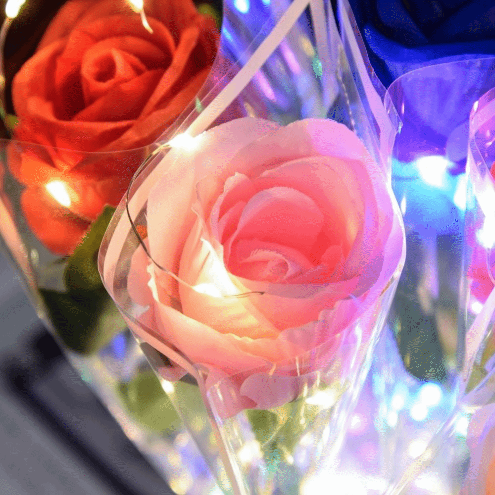 Photography Lighting Simulation - Glowing Artificial Rose Flower LED Lights