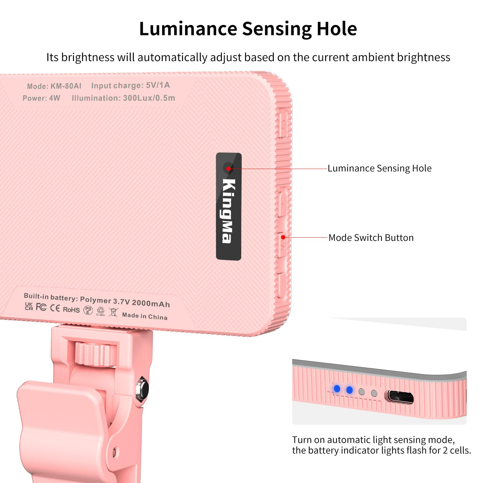 King Ma Pink Rechargeable Self - Photography Lighting Spotlight avis et prix